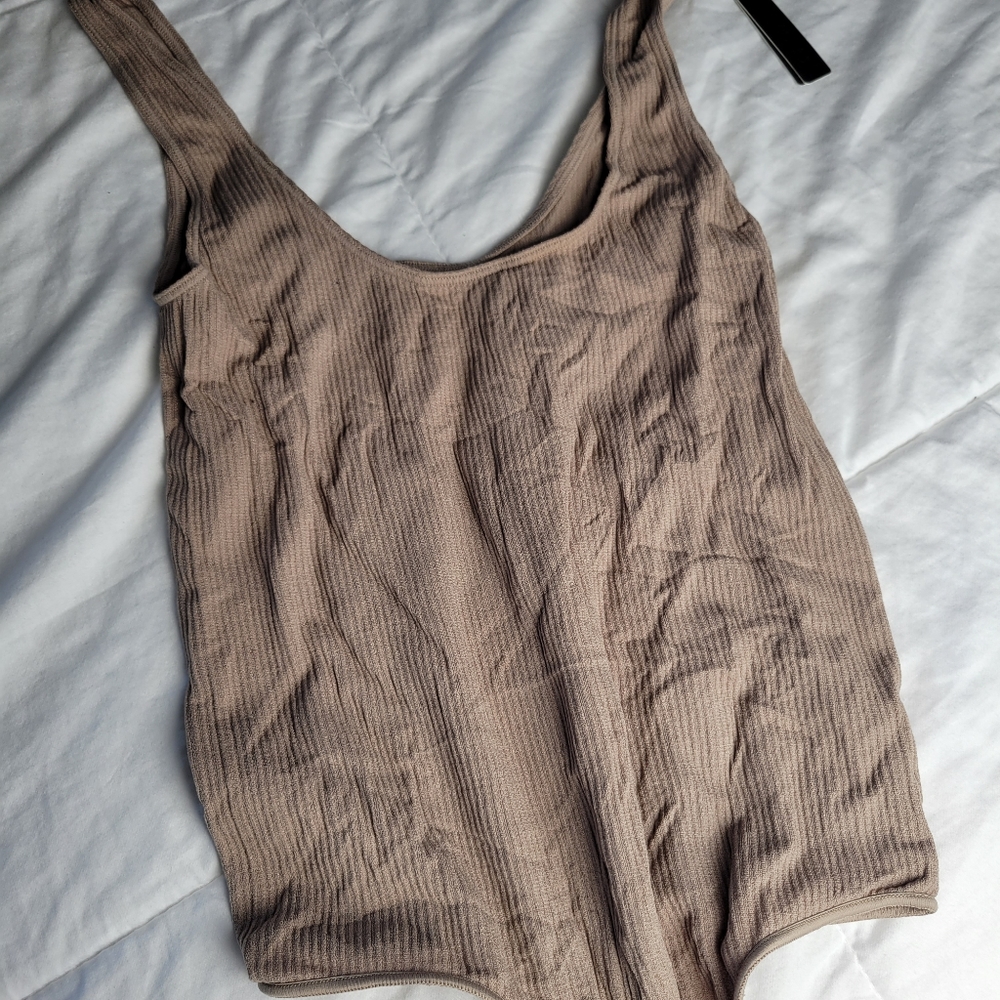 SKIMS Ribbed Scoop Neck Bodysuit in Taupe